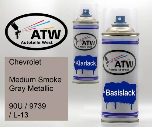 Chevrolet, Medium Smoke Gray Metallic, 90U / 9739 / L-13: 400ml Sprühdose + 400ml Klarlack - Set, von ATW Autoteile West.